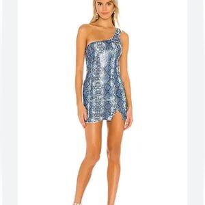 Superdown from Revolve blue snakeskin print sequined mini dress, size XS